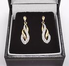 9Ct 375 Yellow & White Gold Diamond Accented Drop Earrings Butterfly Stud 1.8G