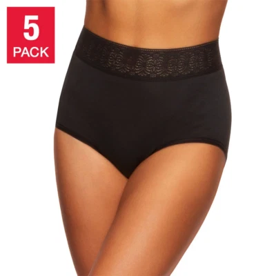 Black Bow Womens 5 Pack Medium Modal Stretch Underwear Briefs - Black Beige - Image 1 of 4