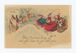 Weihnachtsmann fährt Schlitten ~ WEIHNACHTSFREUDE ~ GIBSON ART COMPANY ~ antike Postkarte - Bild 1 von 2