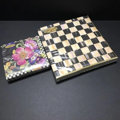 MACKENZIE-CHILDS Mackenzie Childs Courtly Check Dinner & Flower Market Paper Cocktail Napkins NIP
