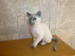 Winstanley Siamese Cat White & Grey With Glass Eyes Signed Mike Hinton 0/1 - Picture 1 of 9