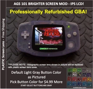 Nintendo Game Boy Advance  System AGS101 Backlit Mod-Plastic Screen - GLACIER - Picture 1 of 2