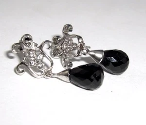 N74 Echt 925 Silber Onyx Ohrstecker Briolett Schliff 2,50 carat mit Zirkonia - Bild 1 von 2