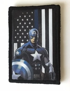 Parche moral táctico línea azul delgada del Capitán América bandera militar policía de EE. UU. - Imagen 1 de 12