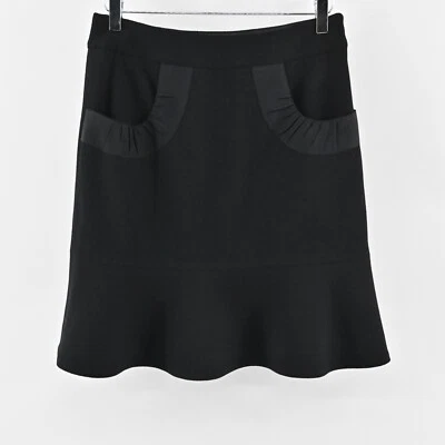 Falda ETCETERA Talla 4 Clásica Negra Sólida Lana Acampanada Volantes Forrada Bolsillo Frontal Foto 1 de 4