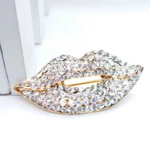 Women Alloy Crystal Lips Brooch Cute Design Trendy Fashion Jewelry Badge Party - Picture 1 of 26