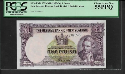 New Zealand p-159b, AUNC, 1 Pound, 1955-1956, PCGS Graded 55 PPQ - Image 1 of 2