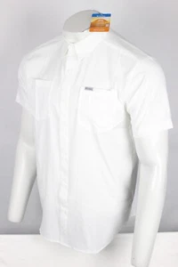Columbia Men's Omni Shade Button Shirt M Red Eagle Lake Short Sleeve White - Picture 1 of 4