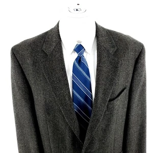 Chaps Ralph Lauren Tweed Wool Alpaca 2 Button Sport Coat 44L Black Tan Birdseye - Picture 1 of 11