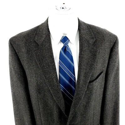 Chaps Ralph Lauren Tweed Wool Alpaca 2 Button Sport Coat 44L Black Tan Birdseye - Image 1 of 4