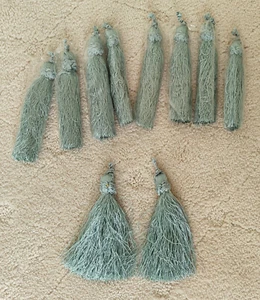LOT of 10 Silky Aqua Blue Thick Thread Tassels Decorative Tops 5 1/2" Loop Tops - Picture 1 of 3