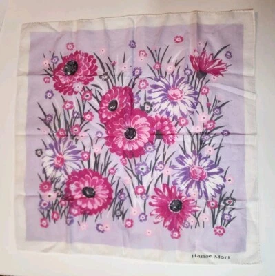 HANAE MORI цветочный хлопок шарф шарфы карман квадратный 18 «X 18» фиолетовый розовый - Изображение 1 из 4