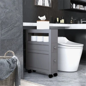 Gabinete de almacenamiento lateral de baño móvil estrecho con soporte de papel higiénico gabinete lateral - Imagen 1 de 6