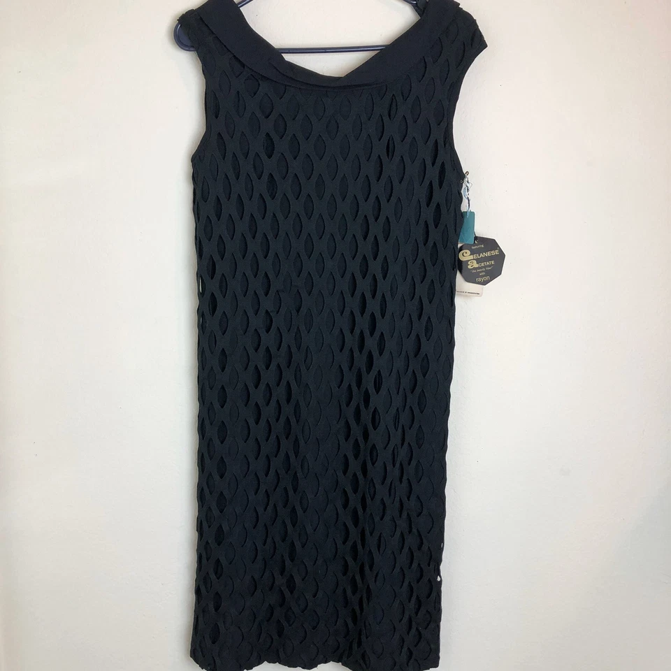 Nuevo con etiquetas, vestido negro sin mangas vintage años 60 tejido en red Foto 1 de 4