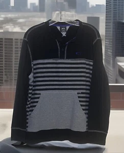 VTG MINT OAKLEY L BLACK GRAY RUGBY STLYE HENLEY SWEATSHIRT W/ FRONT POCKET MENS - Picture 1 of 5
