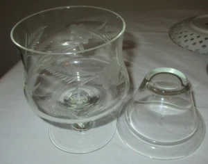 Vintage geätzte Kristallglas Garnelen Cocktailschale mit Einsatz - Bild 1 von 5