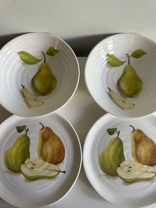 Ceramica Cuore Made In Italy 9" Bowl White Pears Plate Ribbed New Set 4 Pieces - Picture 1 of 8
