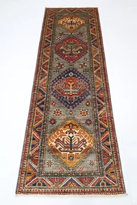 8 ft Hallway Tribal Kazak Runner Rug Afghan Hand Knotted Wool Bedroom Rug - Picture 1 of 9
