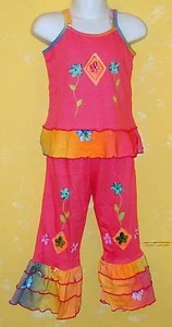 NUEVO CON ETIQUETAS INDYGO ARTWEAR Roxy Rainbow Correas Top Triple Campana Pantalones Capri 2 piezas Juego 4T - Imagen 1 de 1