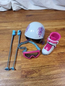 American Girl Ski Set 1 Boot Skis Goggles Poles Doll Winter Snow Pink Blue - Picture 1 of 3