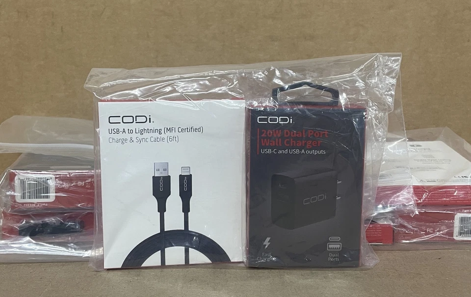 Lote de 5 CODi 6 pies USB-A a Apple Cable y 20W Doble Puerto Cargador de Pared H Foto 1 de 1