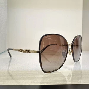 New CHANEL Sunglasses Gold Brown Black Tortoise Polarized Square Butterfly - Picture 1 of 12