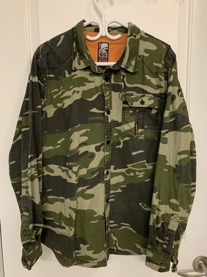 Camisa masculina mulisha metal grande camuflagem botão manga longa estilo militar - Imagem 1 de 4