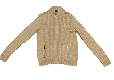 Cárdigan Lauren Ralph Lauren Dorado Cremallera Completa Tejido con Cable Corona Cresta Talla XL Preparación Foto 1 de 4