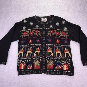 VTG Tiara Sweater Womens Medium Cardigan Sweater Christmas Reindeer Present - Picture 1 of 5