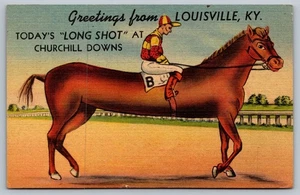 Cartolina d'epoca Louisville KY Churchill Downs corse di cavalli in lino - Foto 1 di 2
