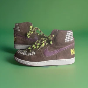 NIKE TERMINATOR HIGH CHECKERED/SUEDE BROWN/VOLT MENS SIZE 10 “LIMITED EDITION” - Picture 1 of 9