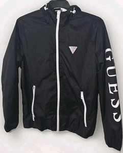 GUESS Herren Windbreaker Jacke schwarz mit Kapuze Full Zip Größe M - Bild 1 von 6