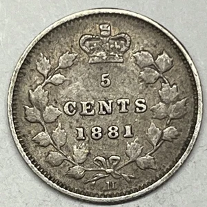 1881-H Canada 5 Cents Silver Coin. Absolute Gem Original Coin.  Free Shipping !! - Picture 1 of 6