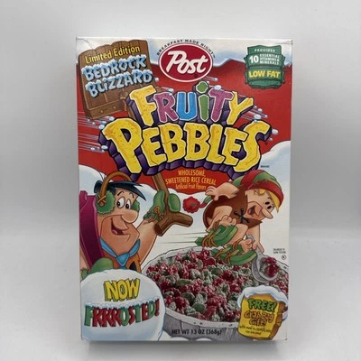 Christmas 90s Fruity Pebbles Bedrock Blizzard Cereal Box Flintstone Premium NEW - Image 1 of 4