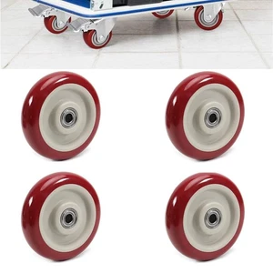 4 PCS 5 Inches Caster Wheels Red Heavy Duty Plate Shelf Replacement Wheels fo... - Foto 1 di 5