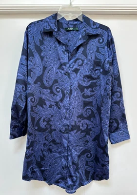 Camisa para dormir Lauren Ralph Lauren Camisón Mujer Talla M Paisley Botón Azul Foto 1 de 4