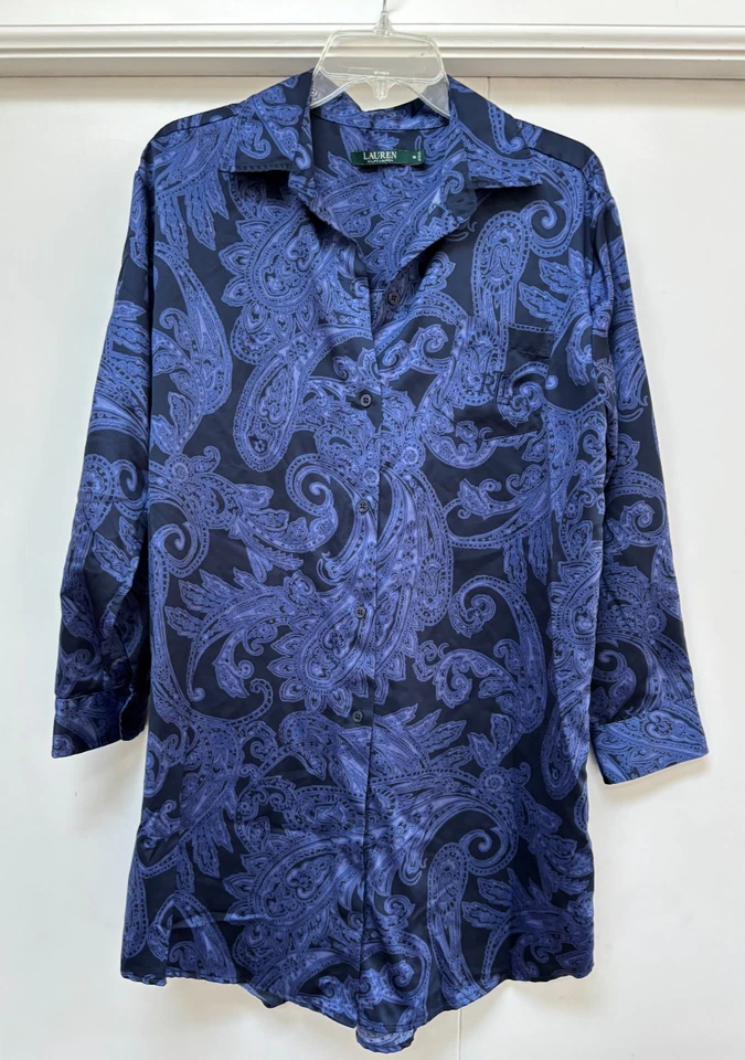 Camisa para dormir Lauren Ralph Lauren Camisón Mujer Talla M Paisley Botón Azul Foto 1 de 4