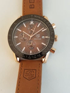 Benyar chronograph watch date leather band runs good - Picture 1 of 10