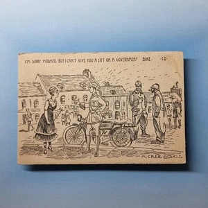 WW1 Military Comic Postcard C1918 Flat Tank Motorbike OAS Censor M.Crete A/S - Picture 1 of 2