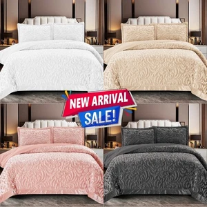 Colcha acolchada de terciopelo de lujo fundas de almohada y tiro doble king super king size - Imagen 1 de 9