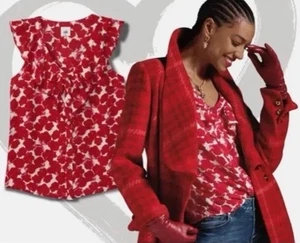 Cabi Damen rosiges Top Bluse weiß mit rotem Rosenmuster rot Gr. L - Bild 1 von 13