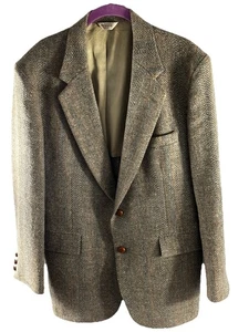 Mens Brookleigh Blazer Tweed Wool USA 42 R Beige Brown Herringbone VTG READ - Picture 1 of 12
