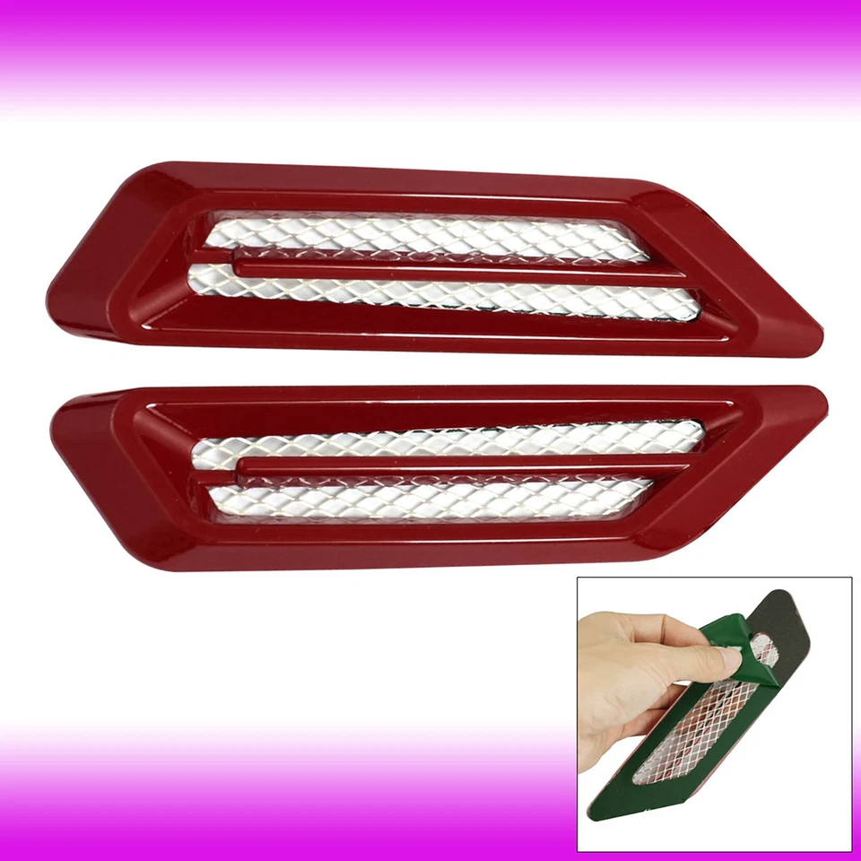 2 Pcs Car Auto Red Plastic Scoop Vent Cover Air Flow Hood Decors - Image 1 of 1