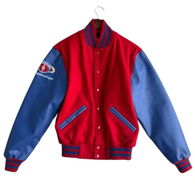Vintage SPIRIT INNOVATIONS Men's Varsity Jacket S Red Royal Blue Wool Blend Fall - Image 1 of 4
