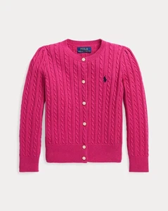 Polo Ralph Lauren cardigan da bambina mini-cavo in cotone rosa taglia 6X - Foto 1 di 5