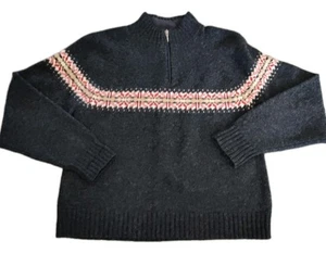 Woolrich Womens M Dark Charcoal Fair Isle 100% Lambs Wool 1/4 Zip Sweater EUC - Picture 1 of 14