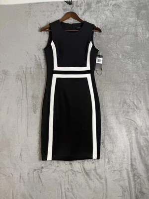 Vestido Andrew Marc Negro Blanco Bloque de Color Sin Mangas Buceo Carrera Mujer’s Talla 4 Foto 1 de 4