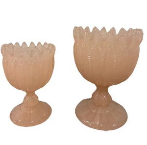 Portieux Vallerysthal PV Goblet Vase Cup Pink Opaline Glass Beaded Vintage Set - Picture 1 of 6