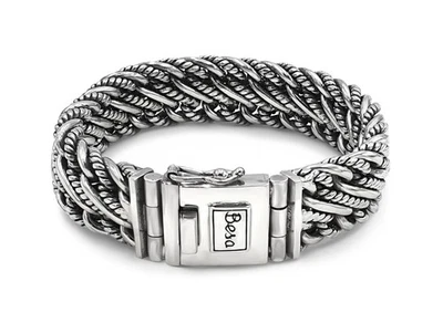 BESA Bracciale In Argento 925 "Hagen" 20Mm Intrecciato Biker Pesante Vikings - Immagine 1 di 4