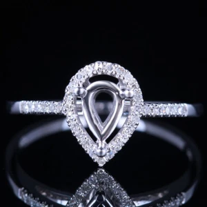14k White Gold 7x5mm Pear Natural Diamonds Fine Jewelry Semi Mount Wedding Ring - Picture 1 of 5